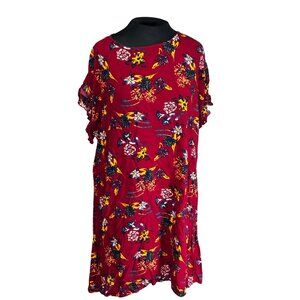 Beachlunchlounge Collection Womens Red Floral Print Short Sleeve Tunic Dress XL